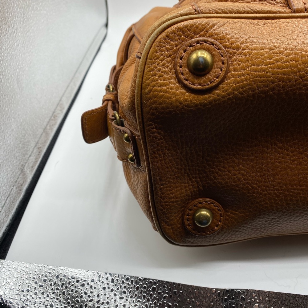 Lockheart satchel bag HEAVY pebbled leather tan brown w multi pockets Preowned - Picture 2 of 11